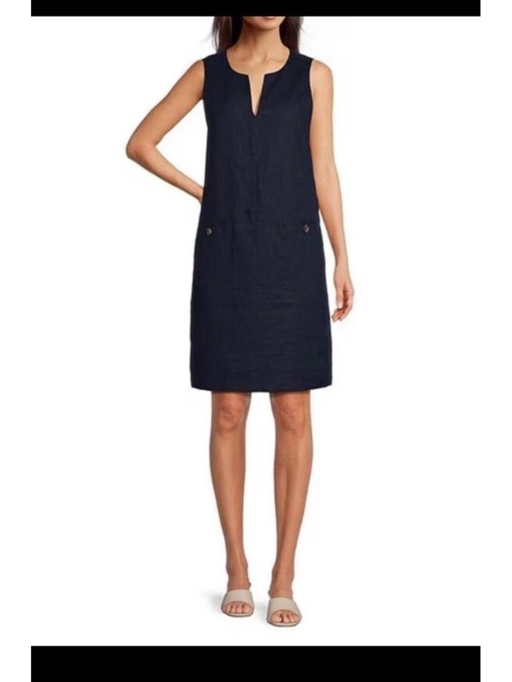 J McLaughlin 100% Linen Shift Dress Preppy Classic Navy Size XL Retail $178